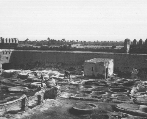 Marrakech, historical photo of the large tannery dār debāgh l-kbīra, 1933 (Photo: Archive Thomas Reitmaier)